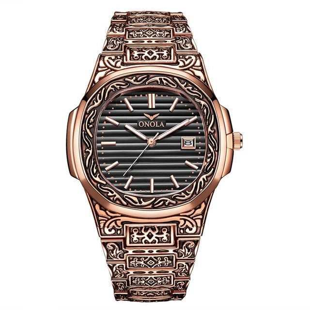 rose gold designer engraved artistic onola watch