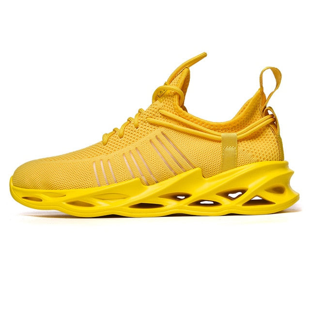 all yellow air sole running shoes