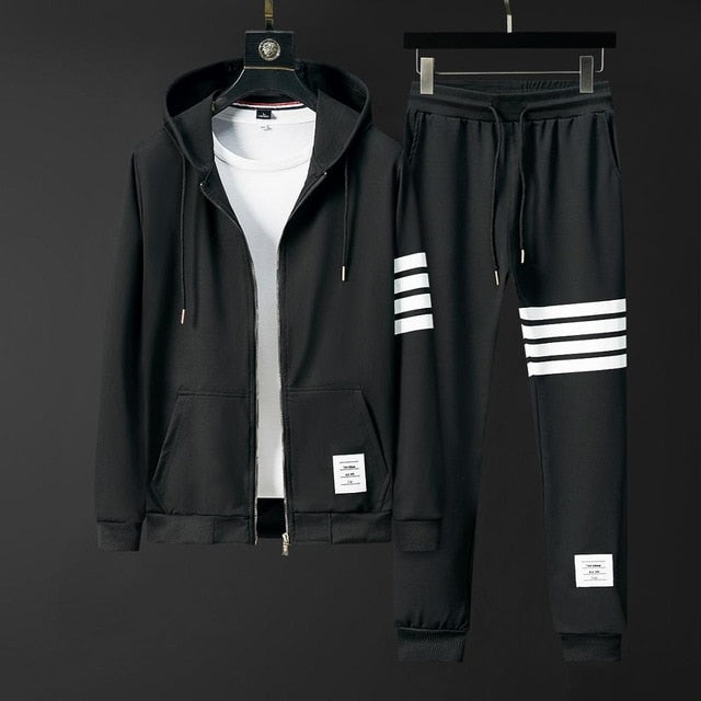 black white stripe hoodie sweat suit
