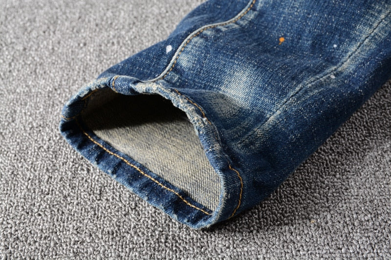 ripped designer slim fit blue jeans men