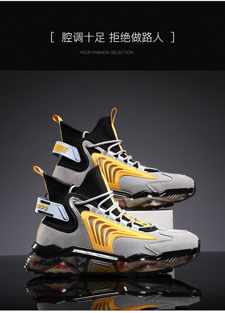 gray yellow athletic designer basketball sneakers