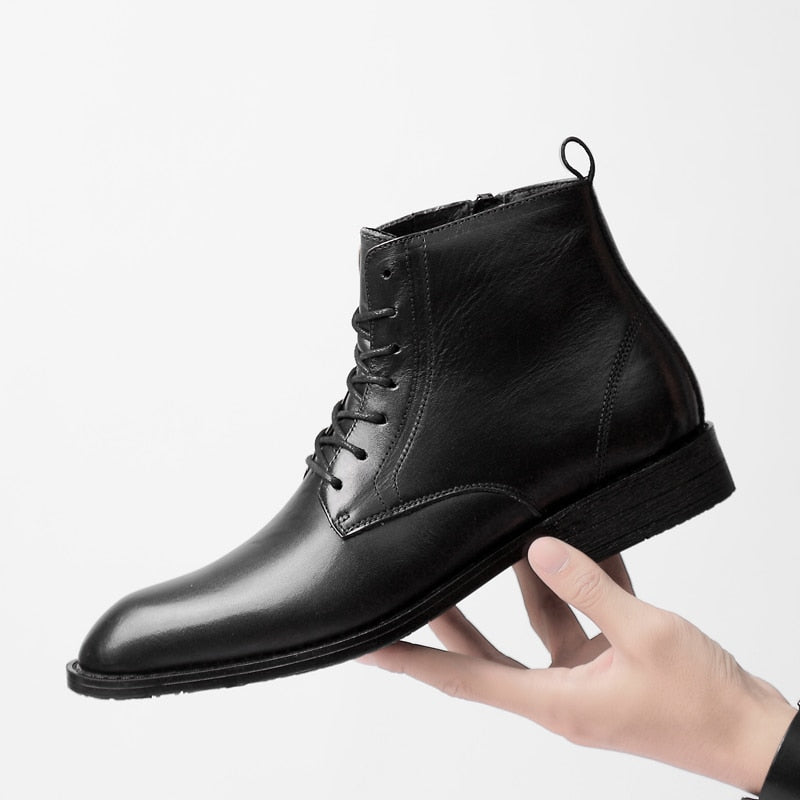 black leather inside zipper three quarter casual boots men