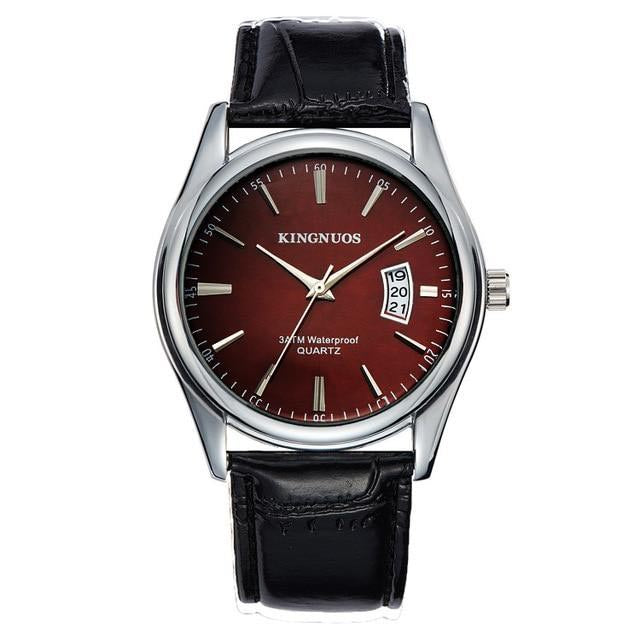 brown face black leather band watch kingnuous