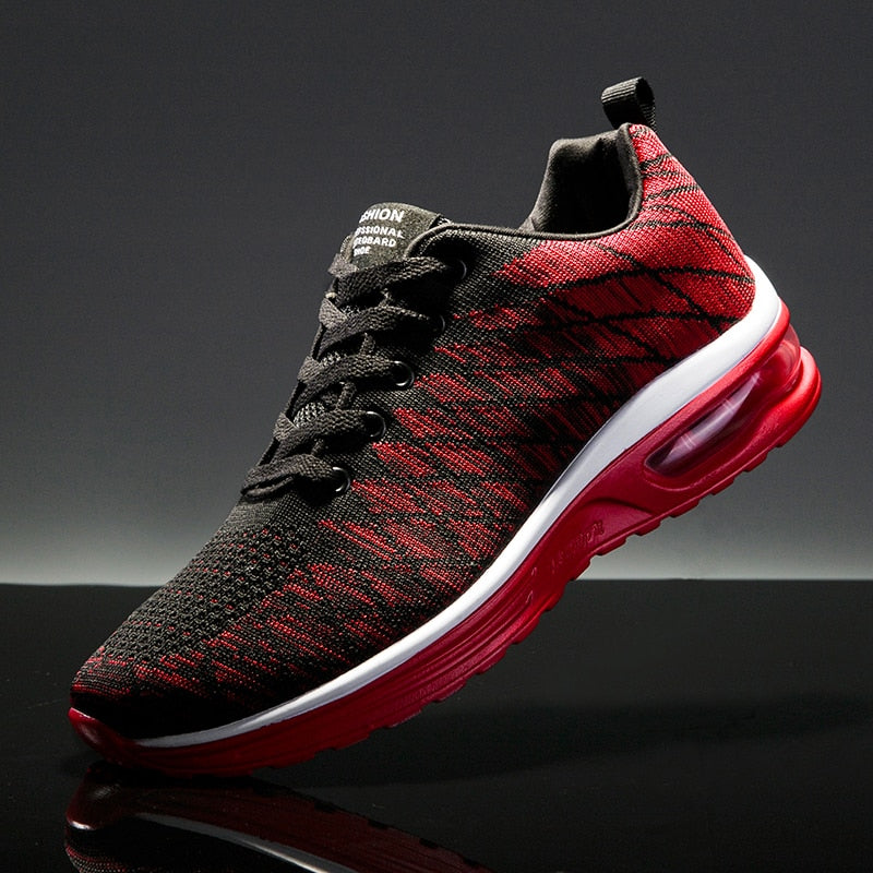 red mesh air athletic sneakers