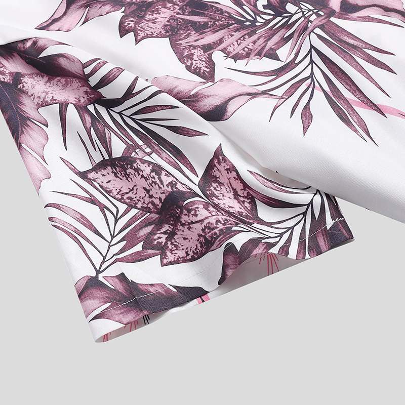 purple white palm tree pattern hawaiian beach short set men