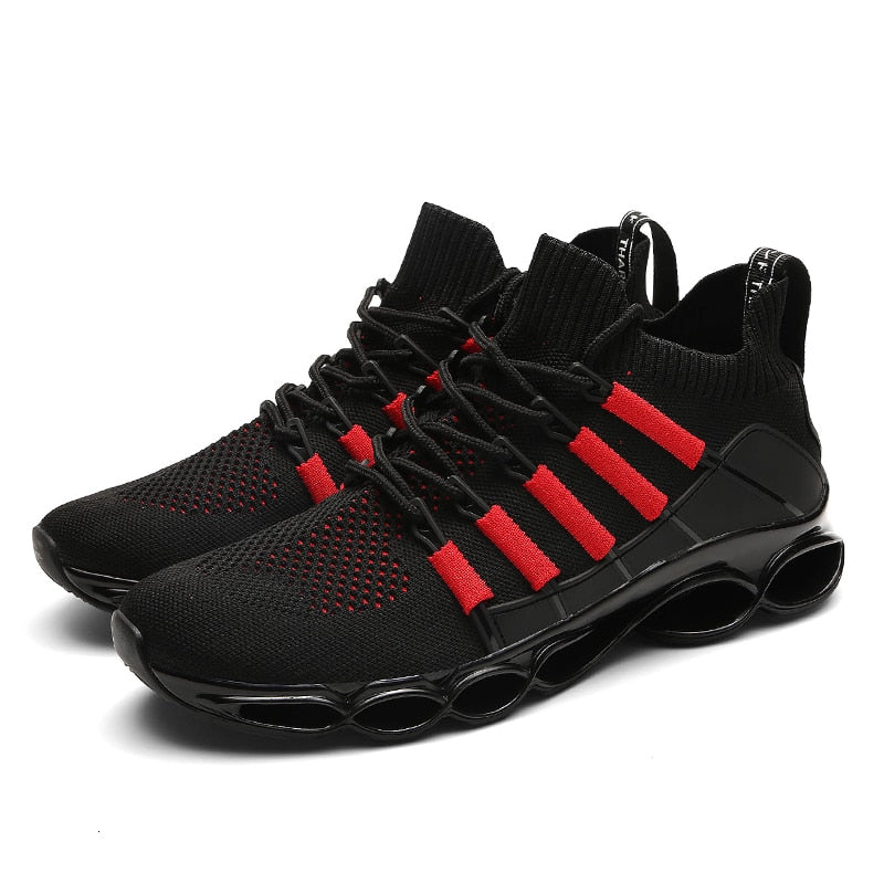 black and red stripe blade sneakers