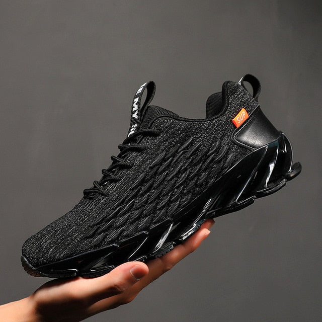 black mesh running shoes