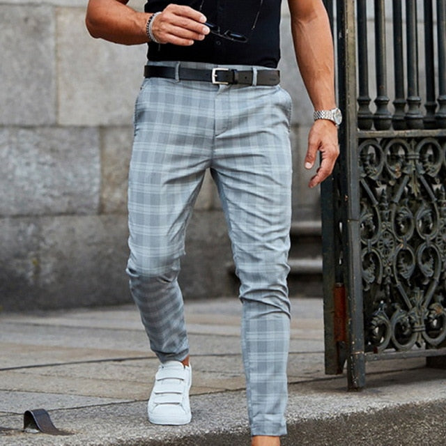 light gray flat front plaid pants