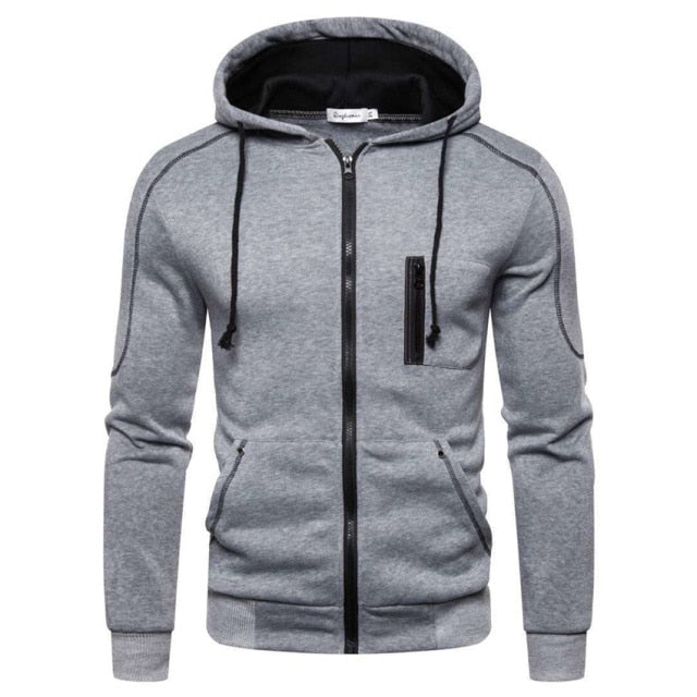 gray zip-up hoodie with pockets