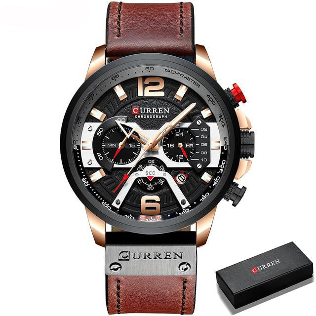 black rose gold brown leather band watch gift box