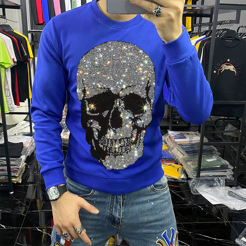sparkling skeleton head shirt blue