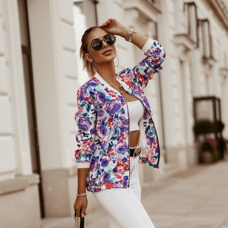 women colorful print floral jacket