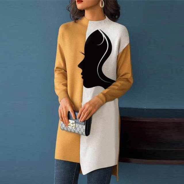 Gold Women Silhouette Two Color Long Blouse