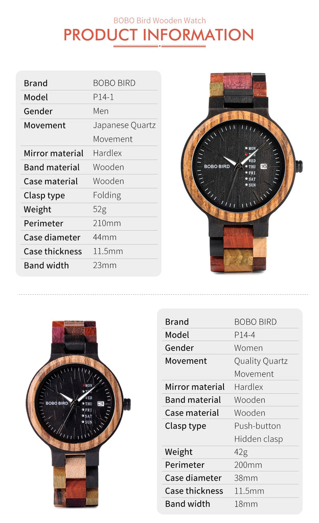 bobo bird multi color wood watch set