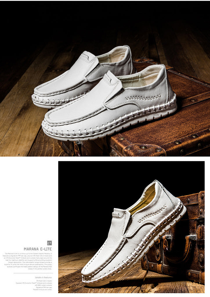 white leather moccasin casual shoes men
