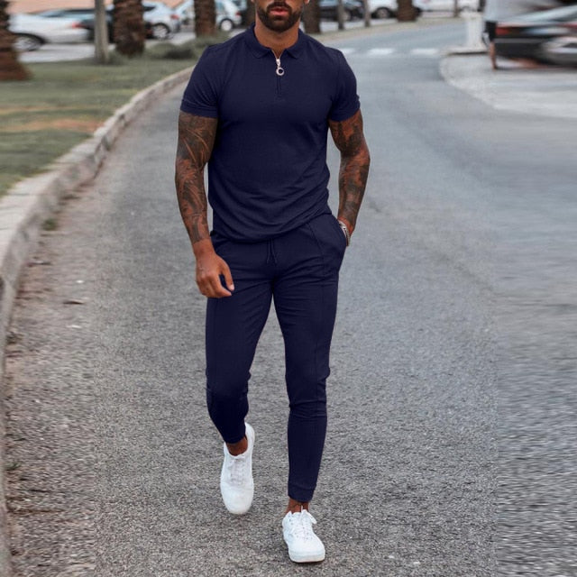 men navy blue jogger suit
