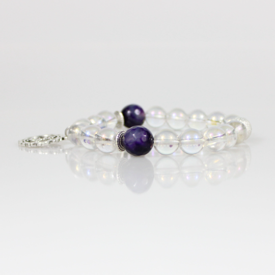 sahasrara chakra charm clear quartz bead bracelet