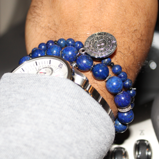 vedic astrological zodiac blue lapis lazuli bead bracelet watch combo