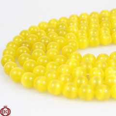 Golden Yellow Cats Eye Beads Smooth Round - 6mm - Beads