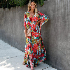 Large Floral Dress Sun Protection Clothing Beach Jacket Cardigan Bikini Swimsuit Blouse Outer Wear Women