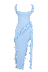 Women Clothing Summer Autumn Sexy Wooden Ear Stitching Split Dress