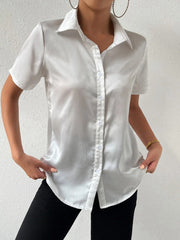 Satin Button Shirt Satin Casual Loose Top Women Clothing