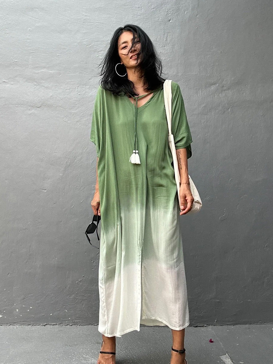 rayon beach dress Rayon Dress Maxi with V Neck Alisa Azure Beach and Resort Wear