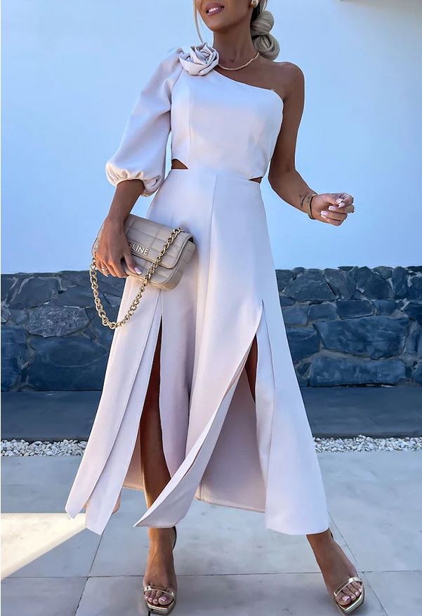 satin dress layering Spring Summer Cross-Shoulder Split Double Layer Casual Party Sat – Onassis Krown Khalani