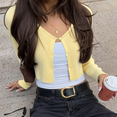 Women Clothing Summer Sexy Cardigan Button Cropped Long Sleeve T shirt Top