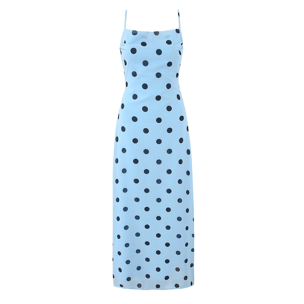 Light Blue Polka Dot Maxi Dress  Sleeveless Backless Vacation Dress   Onassis Krown