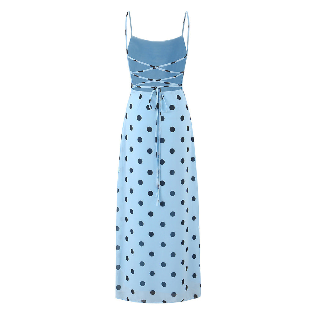Light Blue Polka Dot Maxi Dress – Sleeveless Backless Vacation Dress –  Onassis Krown