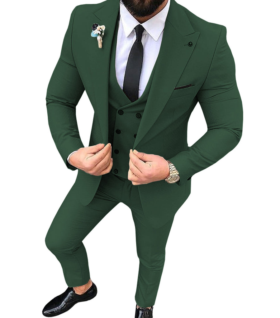 men's forest green three piece cocktail suit
