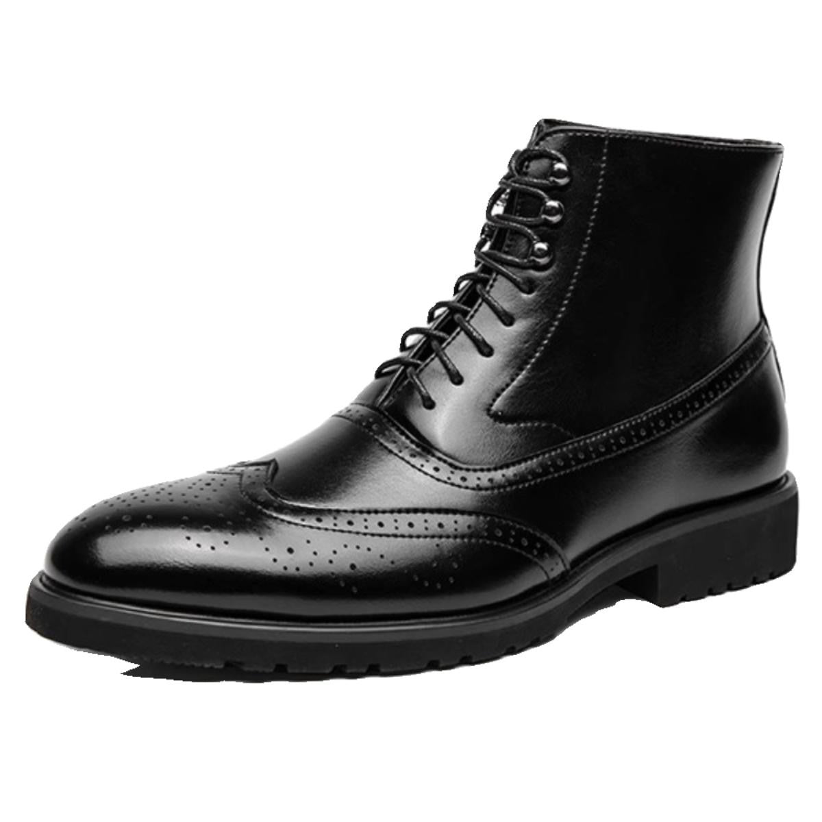 Stylish Black Leather Wingtip Boots