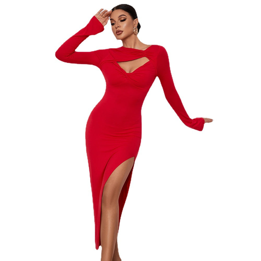 Sexy Red High Slit Dress