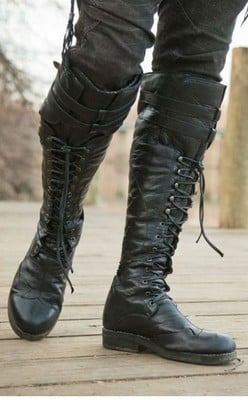 Men's Black Leather Knee-High Boots