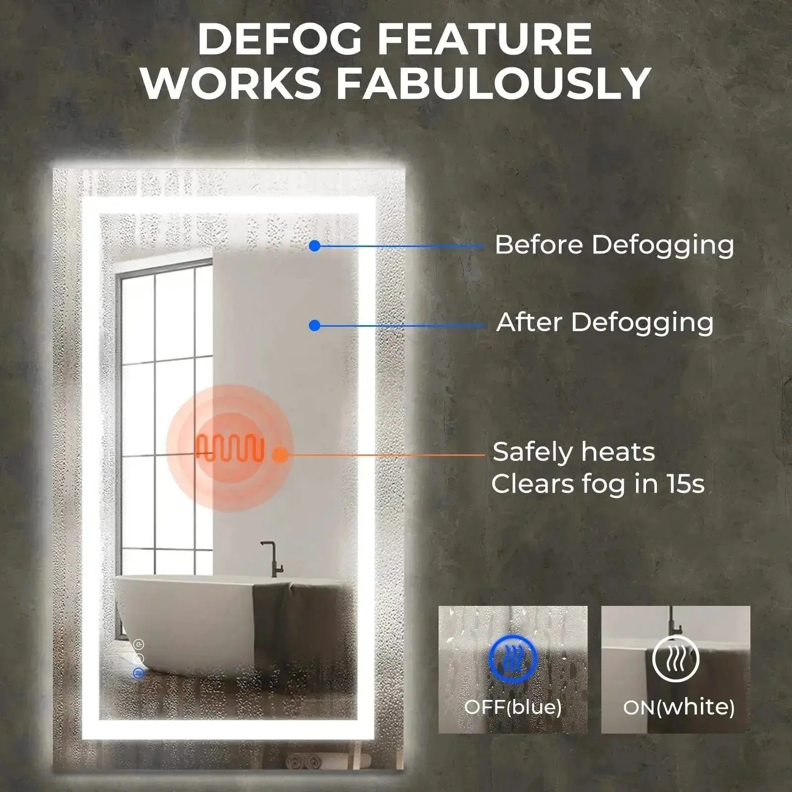 24 x 32  Inch Center Glow LED Bathroom Mirror