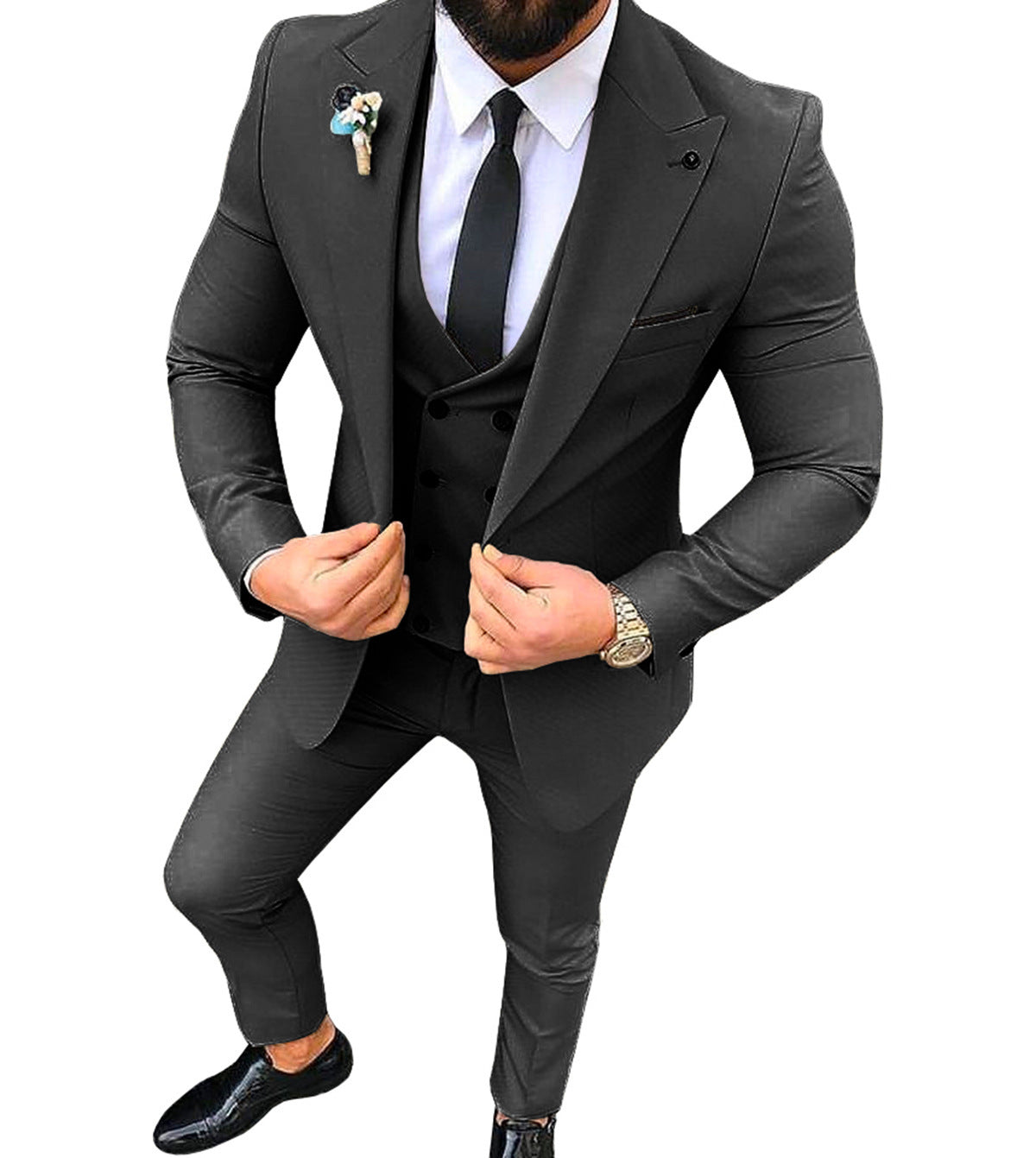 men's black three piece cocktail suit