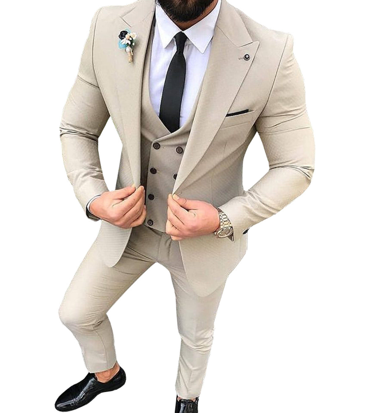 men's cream three piece cocktail suit