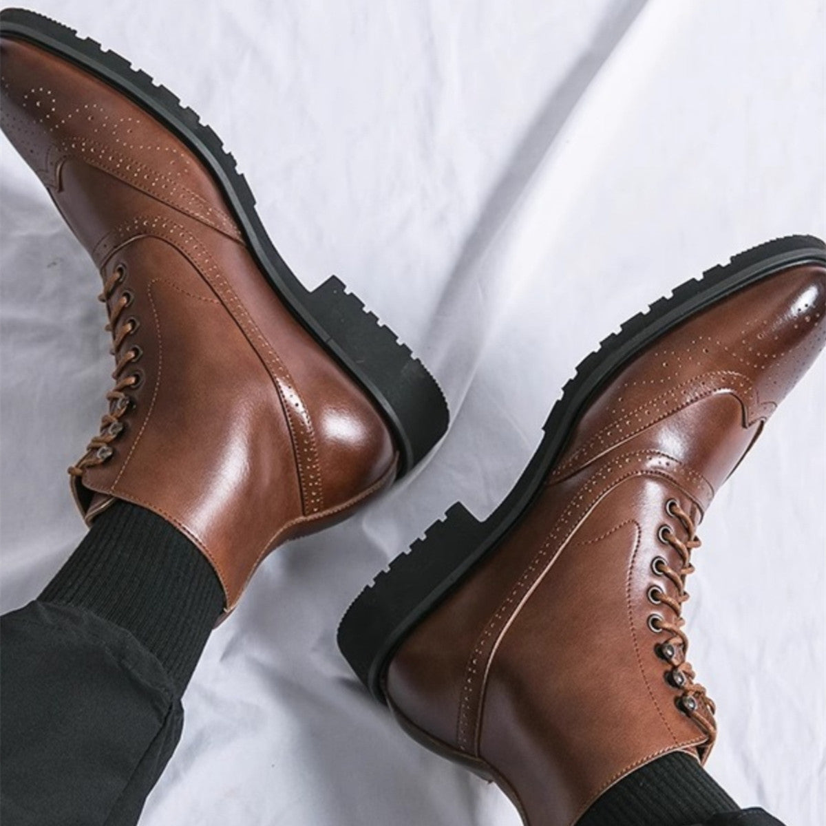 Medium Brown Leather Wingtip Boots