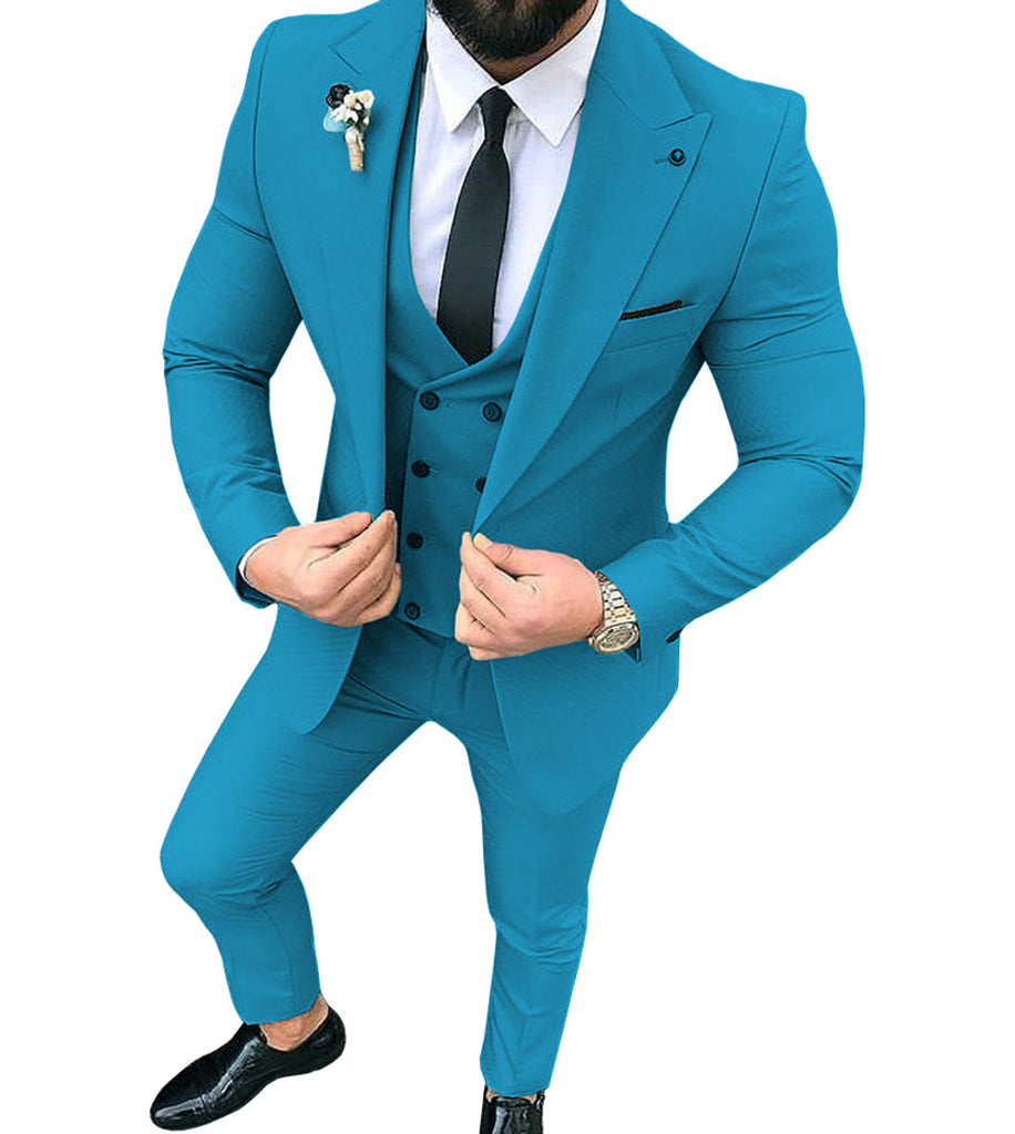 men's turquoise three piece cocktail suit