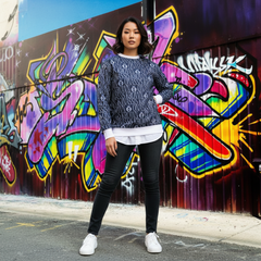 Blue All Over Print Designer Monogram Pullover - Navy Blue / XS - Shirts & Tops