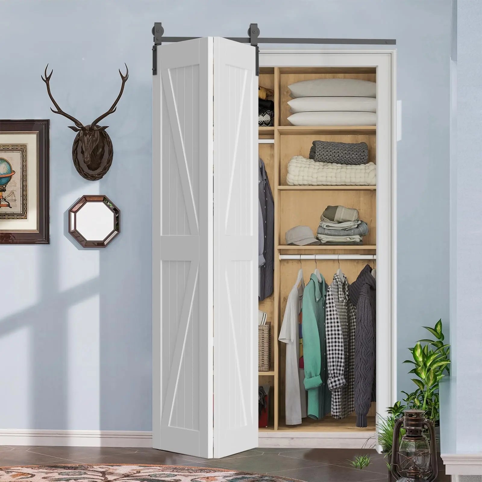 Bi-Folding Sliding Barn Door Hardware Track Kit (No Door)