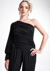 LavaNera One Shoulder Black Jersey Viscose Blouse