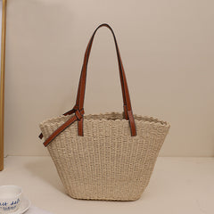 Simple Shoulder Straw Bag Large Capacity Woven Tote Women Bag Seaside Vacation Beach Bag