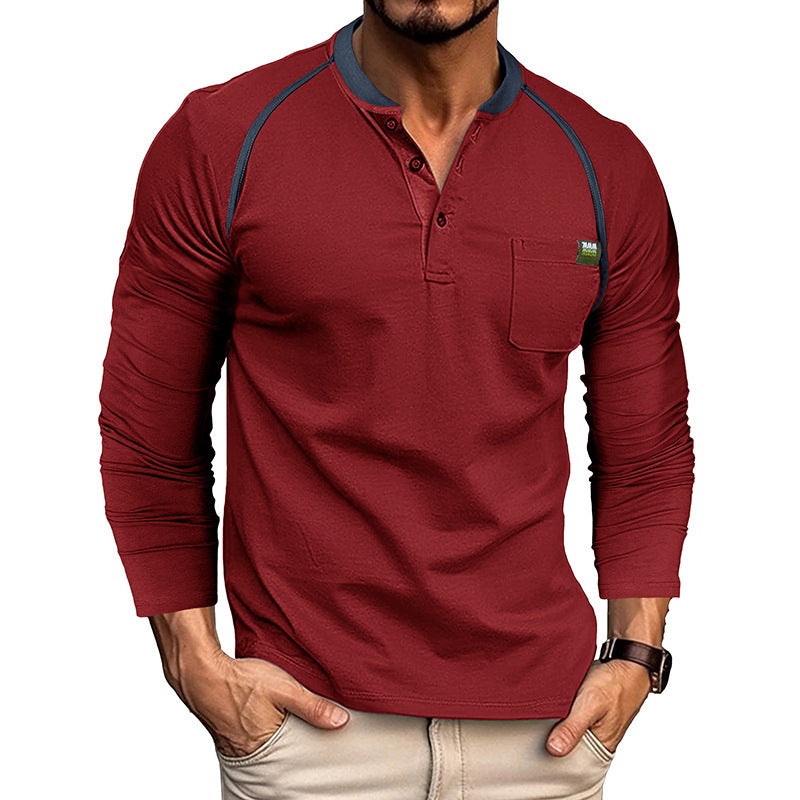 Men's casual long sleeve shirt wine red