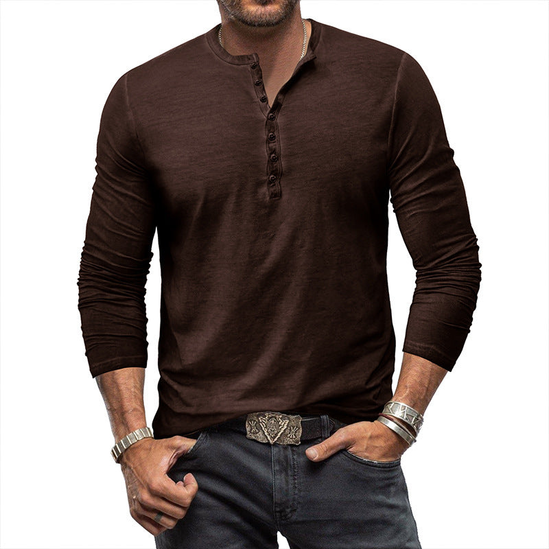 men's long sleeve henley shirt brown