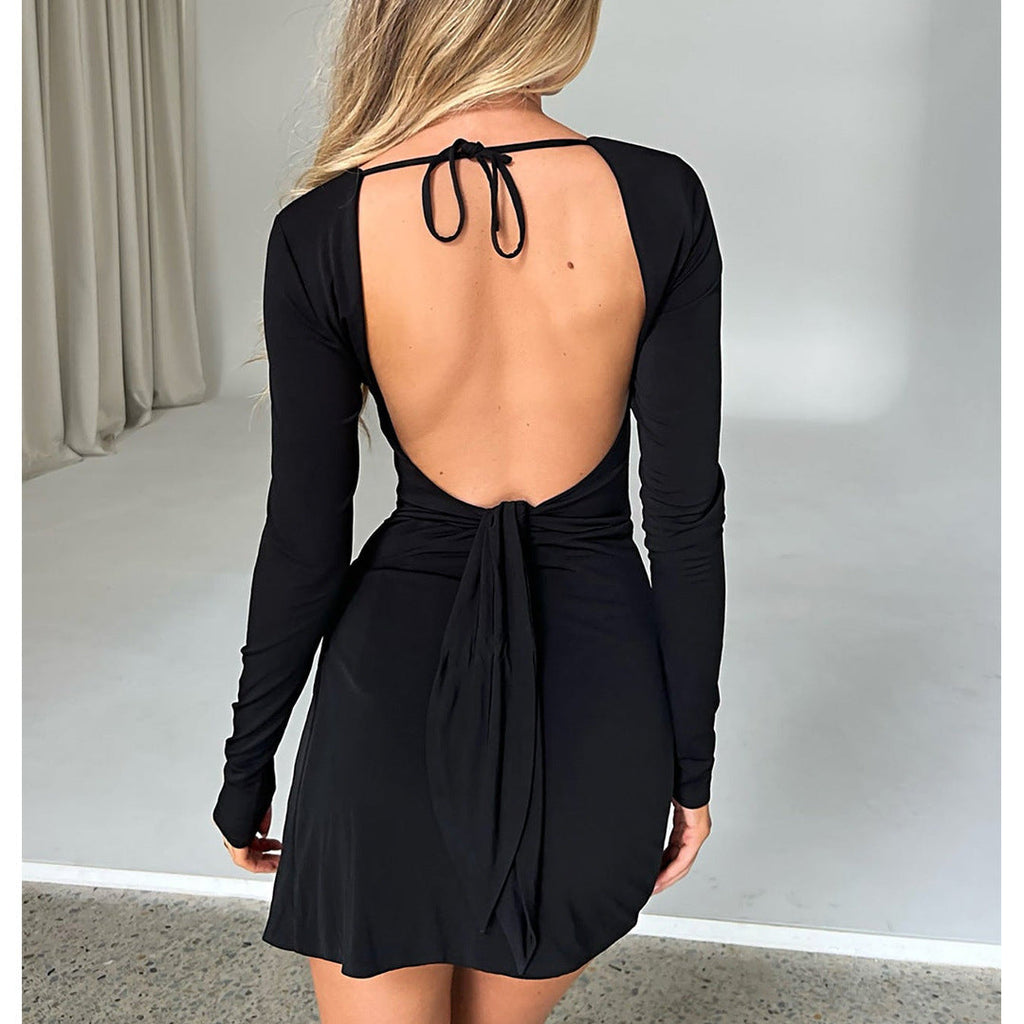 backless long dress formal Black Dress Deep V High Leg Slit Dress Evening Dress Black / L expertly crafted from luxurious Chantal Backless Scarf Mini Color:Forest Green Style:backless