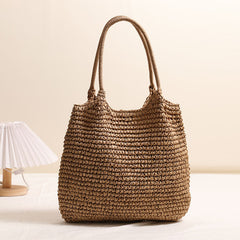 Large Capacity Tote Straw Bag Casual Shoulder Woven Bag Vacation Beach Bag Women Bag