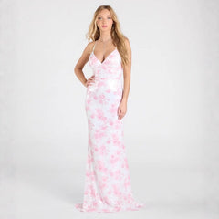 Women Clothing Party Floral Pink Sequin Sexy Dress Dress Evening Dress