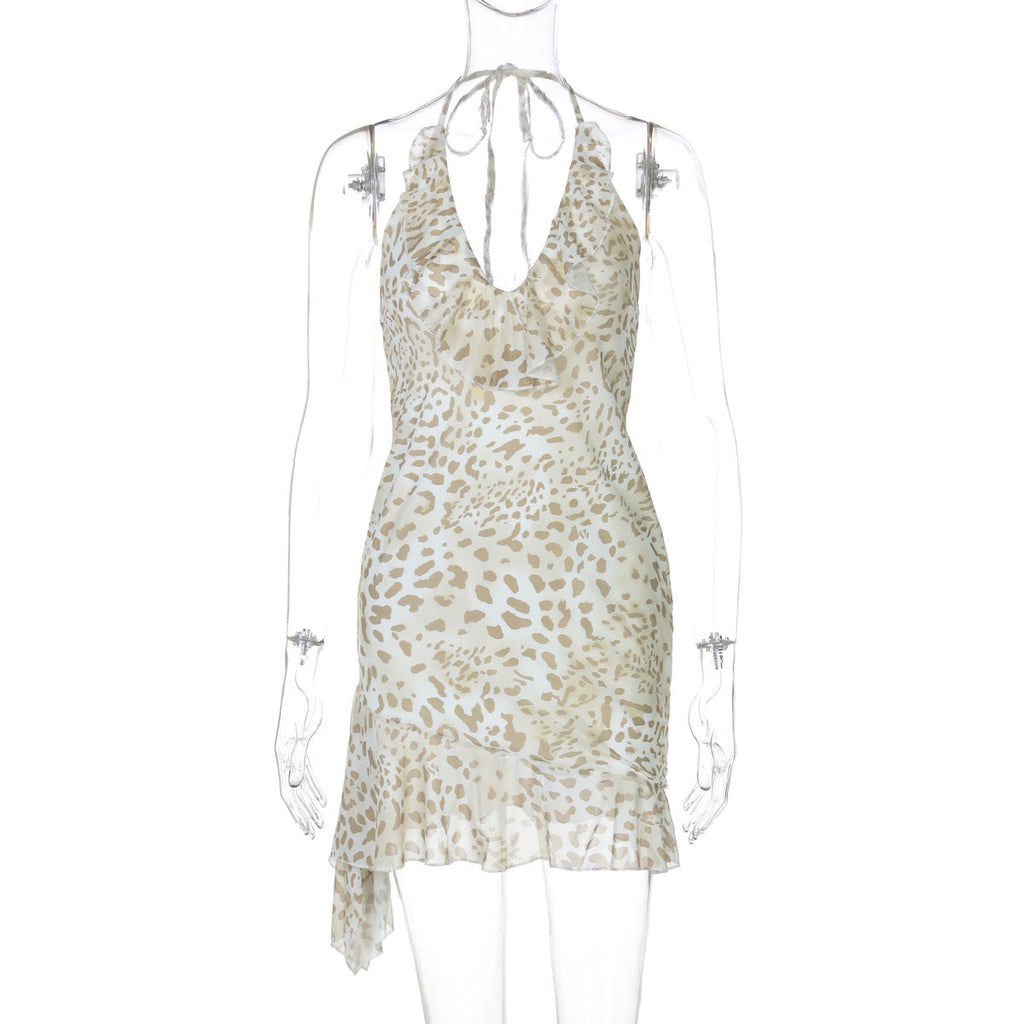 Summer Sexy Leopard Print Printed Sexy Deep V Plunge Sheath Wooden Ear ...